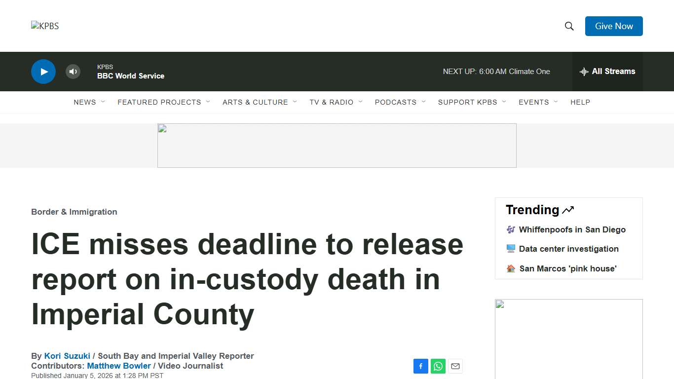 ICE misses deadline to release report on in-custody death in Imperial County KPBS Public Media