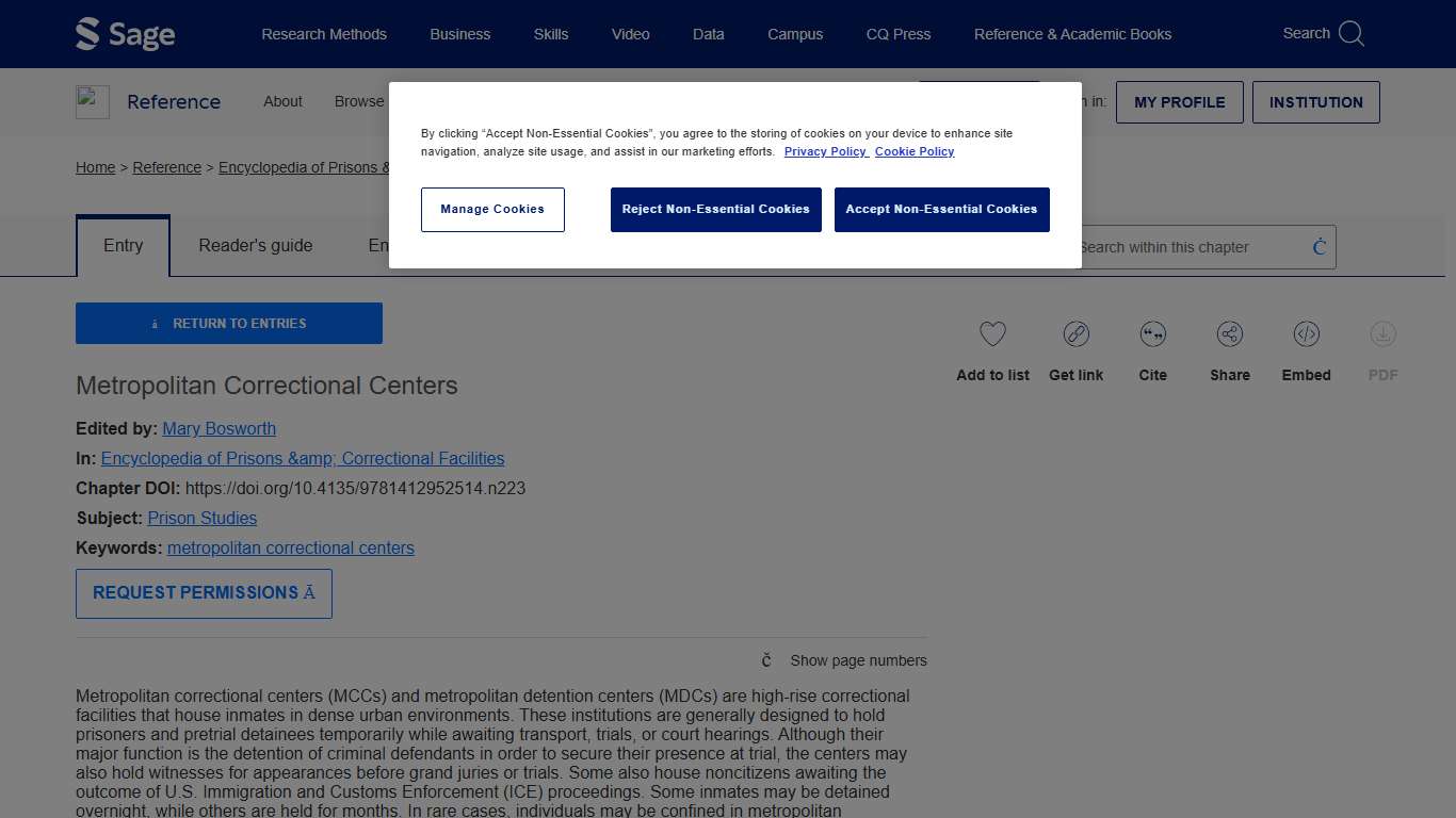 Sage Reference - Encyclopedia of Prisons & Correctional Facilities - Metropolitan Correctional Centers