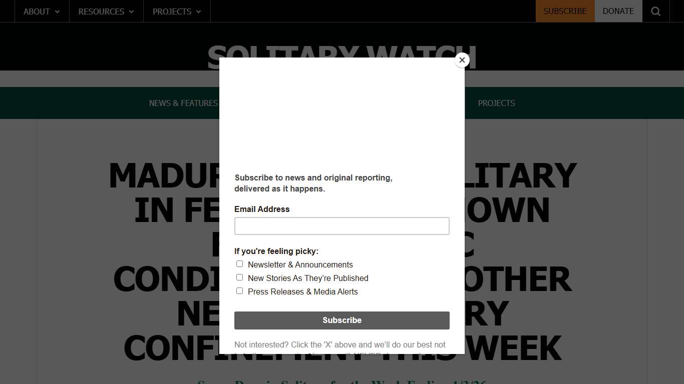Maduro Held in Solitary in Federal Jail Known for “Barbaric Conditions”…and Other News on Solitary Confinement This Week - Solitary Watch